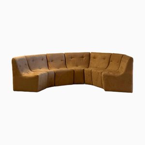 Vintage Brown Element Sofa in Suede Camel, 1960s, Set of 7