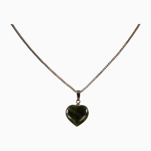 Costume Necklace with a Green Nephrite Jade Heart, 1960s