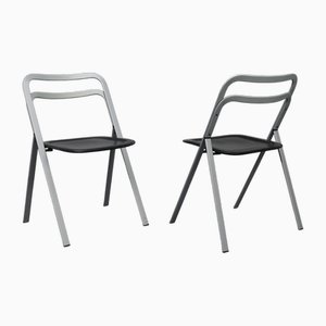 Sillas plegables italianas vintage de cuero de Giorgio Cattelan para Cidue, años 80. Juego de 2