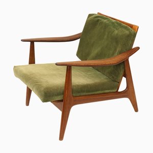 Sedia vintage con rivestimento in velluto a coste verde, Scandinavia, anni '60