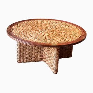 Tavolino da caffè in corda intrecciata e vimini, anni '70