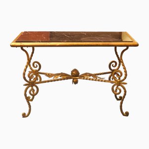 Wrought Iron and Veined Marble Coffee Table, 1940s