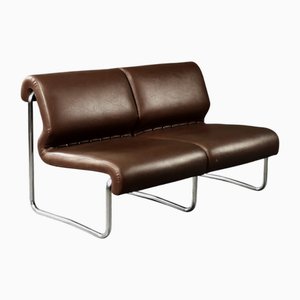 Mid-Century Modern German 2-Seater Brown Steel Frame Lounge Sofa, 1970s