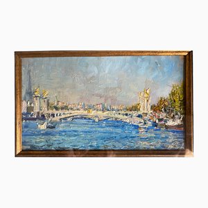 Mikhail Georgievich Abakumov, Panorama of the Seine and the Alexandre III Bridge, 2003, Oil on Cardboard, Framed