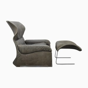 Poltrona e poggiapiedi in pelle di Giovanni Offredi per Saporiti Italia, anni '70, set di 2