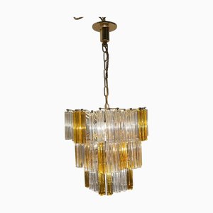 Kronleuchter mit goldenen & klaren Quadrilobi Prismen von Paolo Venini für Murano, 1970er