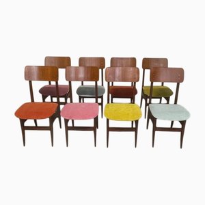 Teak and Fabric Chairs, 1960s, Set of 8
