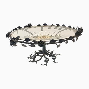 Murano Glass and Wrought Iron Cake Stand attributed to Vittorio Zecchin, Italy, 1920s
