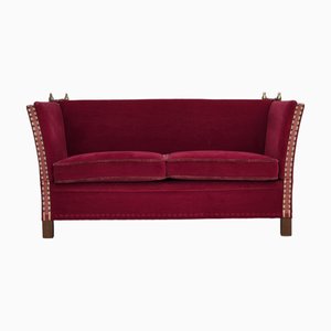 Divano a due posti in velluto rosso ciliegia, Danimarca, anni '70