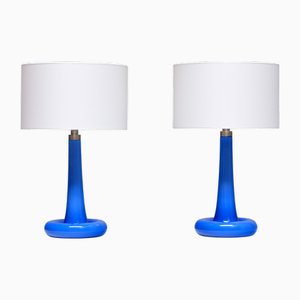 Blue Glass Table Lamps by Michael Bang for Holmegaard, Denmark, 1970s , Set of 2