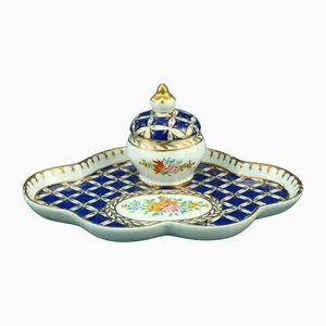 20th Century Empire Polychrome Porcelain Inkwell from La Maison De Porcelaine, France, 1930s