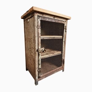 Industrial French Military Metal Storage Cabinet with Oak Top & Wooden Shelves for Ministère De Lair, 1956