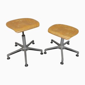 Adjustable Architects Stools in Bent Ply and Chrome by Tubax, 1982, Set of 2
