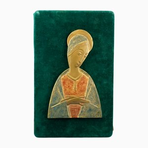 20th Century Gilded Bronze Plaque Sculpture Praying Madonna by Mario Gatti for Guido Reni, Italy, 1950s