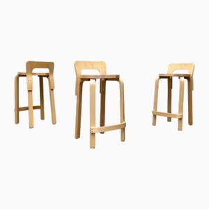 Mid-Century Modern K65 High Chair Barstools by Alvar Aalto for Artek, Finland, 2017, Set of 3