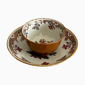 Antique Batavian Famille Rose Tea Cup and Saucer, 1700s
