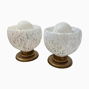 Lampade da tavolo Mid-Century moderne in vetro di Murano e ottone attribuite a Mazzega, anni '70, set di 2