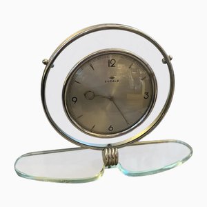 Mid-Century Modern Italian Glass and Chromed Metal Table Clock from Ducale, 1950s