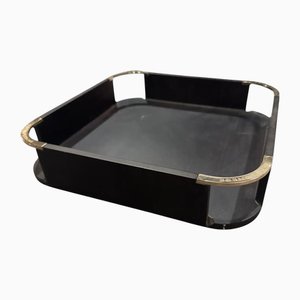 Modern Square Black Wood and Silver Plate Gallery Tray from Borbonese, 1980s