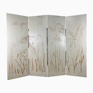 Vintage Italian Four-Panel Wooden Screen, 1950s