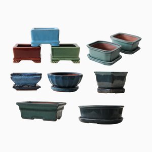 Vasi bonsai in ceramica, Giappone, anni '90, set di 10