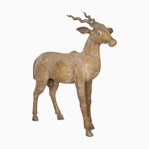 Lebensgroße Antilope aus geschnitztem Holz, 19. Jh., 1880