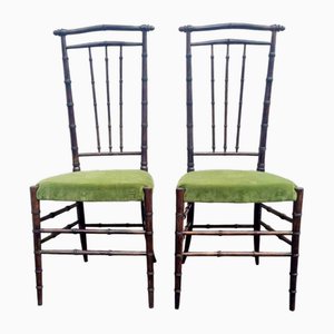 Mid-Century Moderne Chiavari Stühle aus Buche & Samt mit hoher Rückenlehne, Italien, 1960er, 2er Set