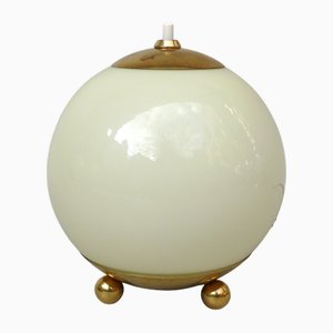 Kleine Tischlampe aus Messing mit Beige Glasauflage, 1930er