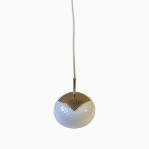Small Danish Opaline Glass & Brass Pendant Lamp, 1970s
