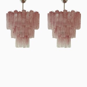 Colorful Murano Chandeliers in Pink Marbled Glass, Set of 2