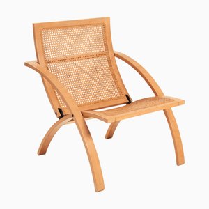 Sedia pieghevole in vimini e legno di Gijs Bakker per Catelijn, Paesi Bassi, 1976