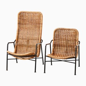 Model 514 and 514A Lounge Chairs in Rattan by Dirk van Sliedregt for Gebr. Jonkers, 1952, Set of 2