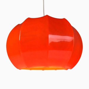 Mid-Century Space Age Orange Plastic Ceiling Light attributed to Ilka Leuchten, Germany, 1970s