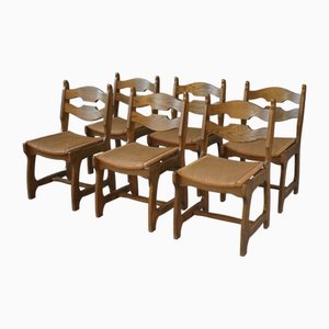 Sedie da pranzo vintage in quercia con sedile Rush e schienale Echelle, anni '50, set di 6