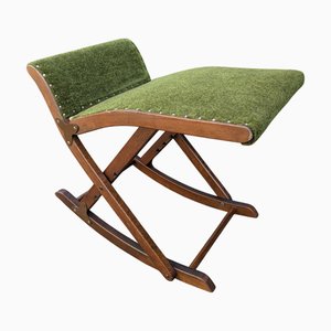 Otomana vintage de tela verde, años 60