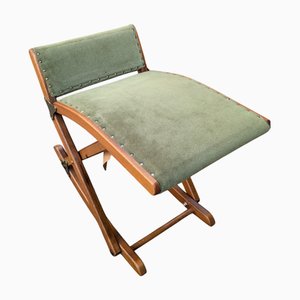 Reposapiés vintage de altura ajustable con funda de tela verde claro, años 60