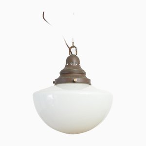 Antique Church Opaline Glass Pendant Light by Maxlume, 1940s