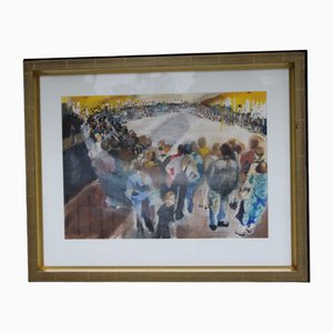 Emil Dacanay, Ringside, Mixed Media Malerei, 1990er, Gerahmt