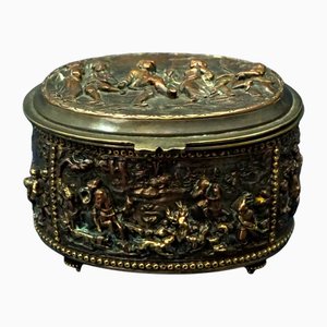 Carved Bronze Bas-Relief Jewelry Box or Tobacco Holder, France, 19th Century