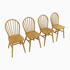 Vintage Scandinavian Spindle Back Dining Chairs, 1960s, Set of 4