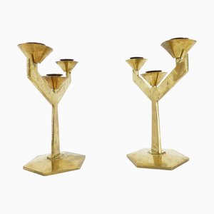 Moderne 3-armige Kerzenständer aus Messing, 1960er, 2er Set