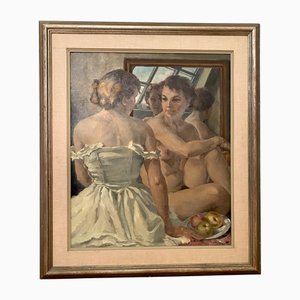 Rougemont, Large-Format Bathing Scene, 1920s-1940s, Oil on Canvas, Framed