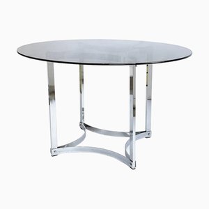 Chrome Dining Table with Smoked Glass Top from Merrow Associates, United Kingdom, 1970s