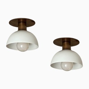Kitchen Lamps with White Shade and Brass Fittings, Set of 2