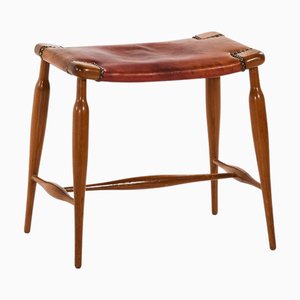 Stool in Mahogany and Original Leather attributed to Josef Frank, 1950s