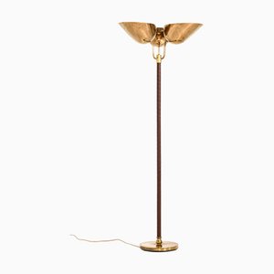 Floor Lamp in Brass and Leather attributed to Carl-Axel Acking, 1940s