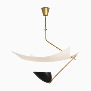 Ceiling Lamp in Lacquered Metal, Nylon Threads and Brass attributed to Angelo Lelii, 1950s