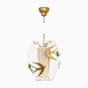 Lampada da soffitto con struttura a gabbia in metallo laccato attribuita a Hans Bergström, anni '40