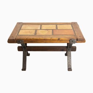 French Terracotta Tiles & Chestnut Top & Wrought Iron Coffee Table, 1960