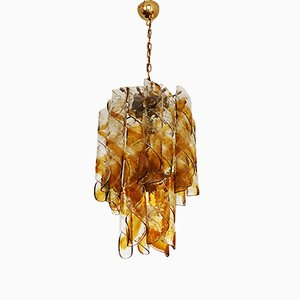 Lámpara colgante italiana de cristal de Murano ámbar de Mazzega, años 60